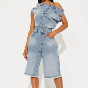 Women's Light Blue Denim Culotte Jeans